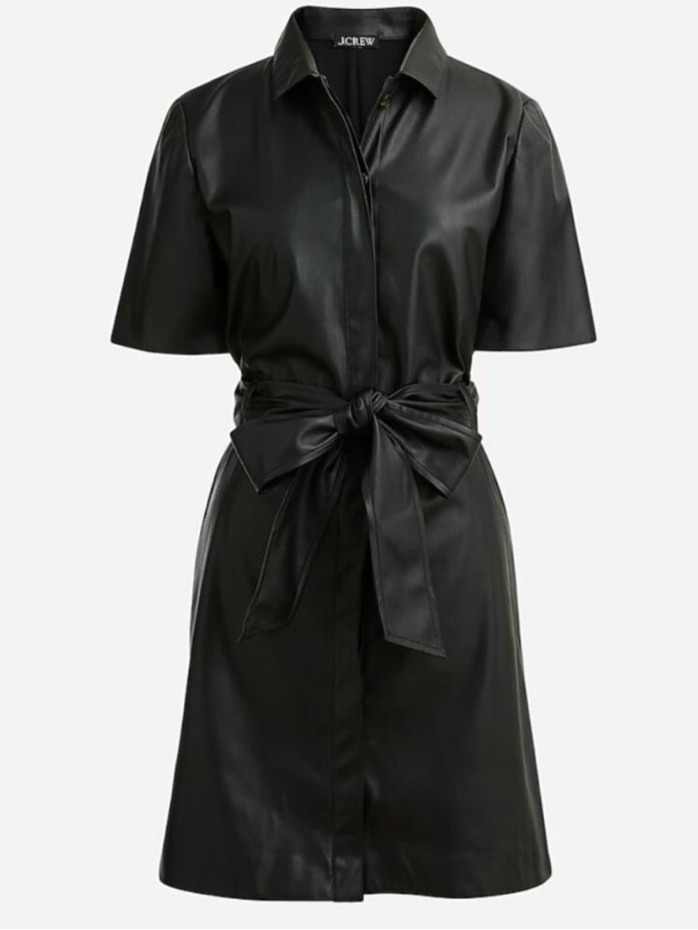 J.Crew Black Faux Leather Tie-Waist Shirt Dress- Size Medium BU125